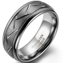 Load image into Gallery viewer, Rings 8MM Men&#39;s Grey Brushed Finish Grooved Tungsten Carbide Ring
