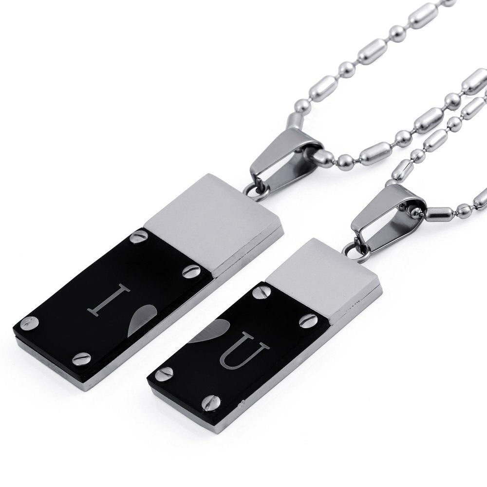 Necklaces Two-Tone Stainless Steel Dog Tag Couple Necklace Set