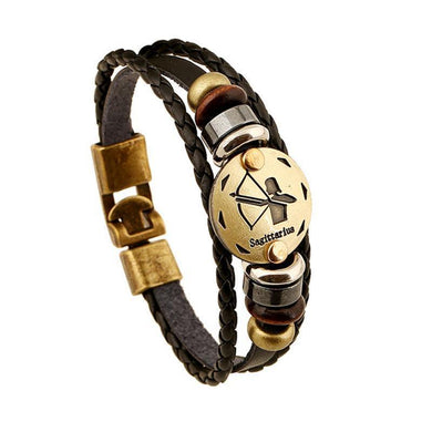 Bracelets Black Gallstone Zodiac Signs Leather Bracelet
