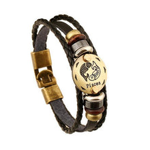 Load image into Gallery viewer, Bracelets Black Gallstone Zodiac Signs Leather Bracelet
