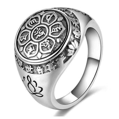 Rings Buddhist Lotus Mantra Solid Silver Ring