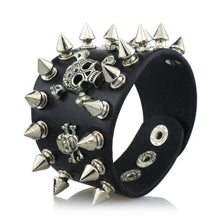 Load image into Gallery viewer, Bracelets Gothic Spike Skull Punk Cuff Leather Bracelet
