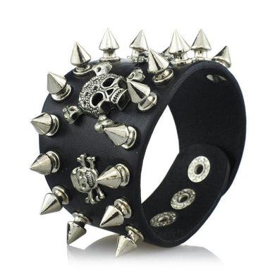 Bracelets Gothic Spike Skull Punk Cuff Leather Bracelet