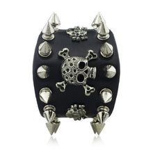 Load image into Gallery viewer, Bracelets Gothic Spike Skull Punk Cuff Leather Bracelet

