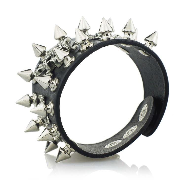 Gothic Emo Grunge Punk Rock Wide Leather Spiked Bracelet - Silver Spik –  Skelapparel