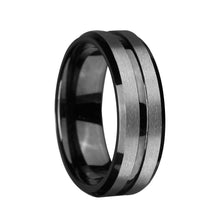 Load image into Gallery viewer, Rings 8mm Black and Silver Brushed Tungsten Ring
