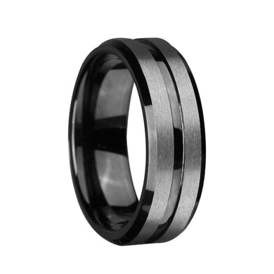 Rings 8mm Black and Silver Brushed Tungsten Ring
