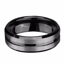 Load image into Gallery viewer, Rings 8mm Black and Silver Brushed Tungsten Ring
