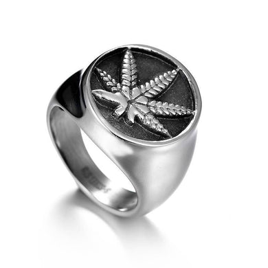 Rings Stainless Steel Weed Leaf Signet Ring