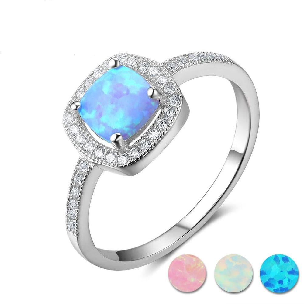 Rings Classic Square Opal Sterling Silver Ring
