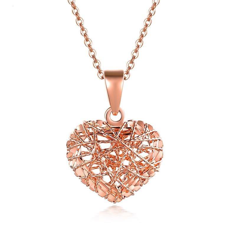 Necklaces 18K Rose Gold Mesh Heart Pendant