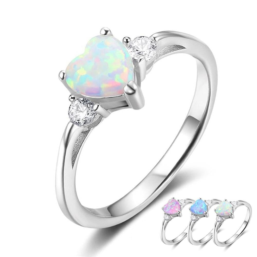 Rings Classic Opal Heart Sterling Silver Ring