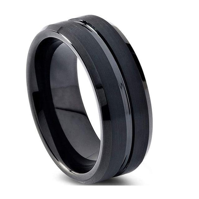Rings 8mm Men's Classic Pure Black Tungsten Ring