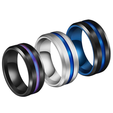 Rings Black and Silver Grooved Titanium Rings