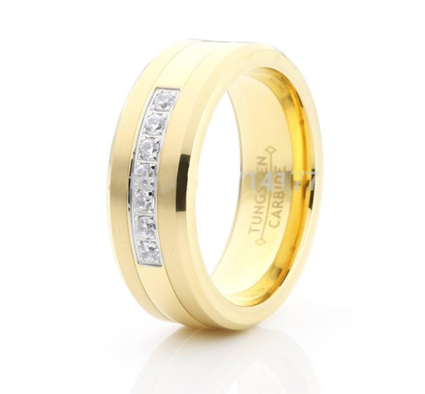 Rings Crystals Inlay Gold Tungsten Carbide Ring