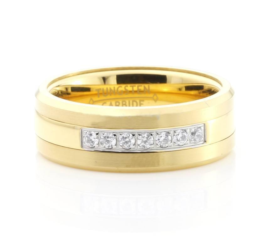 Gold Inlay Crystal Crystals Inlay Gold Tungsten Carbide Ring